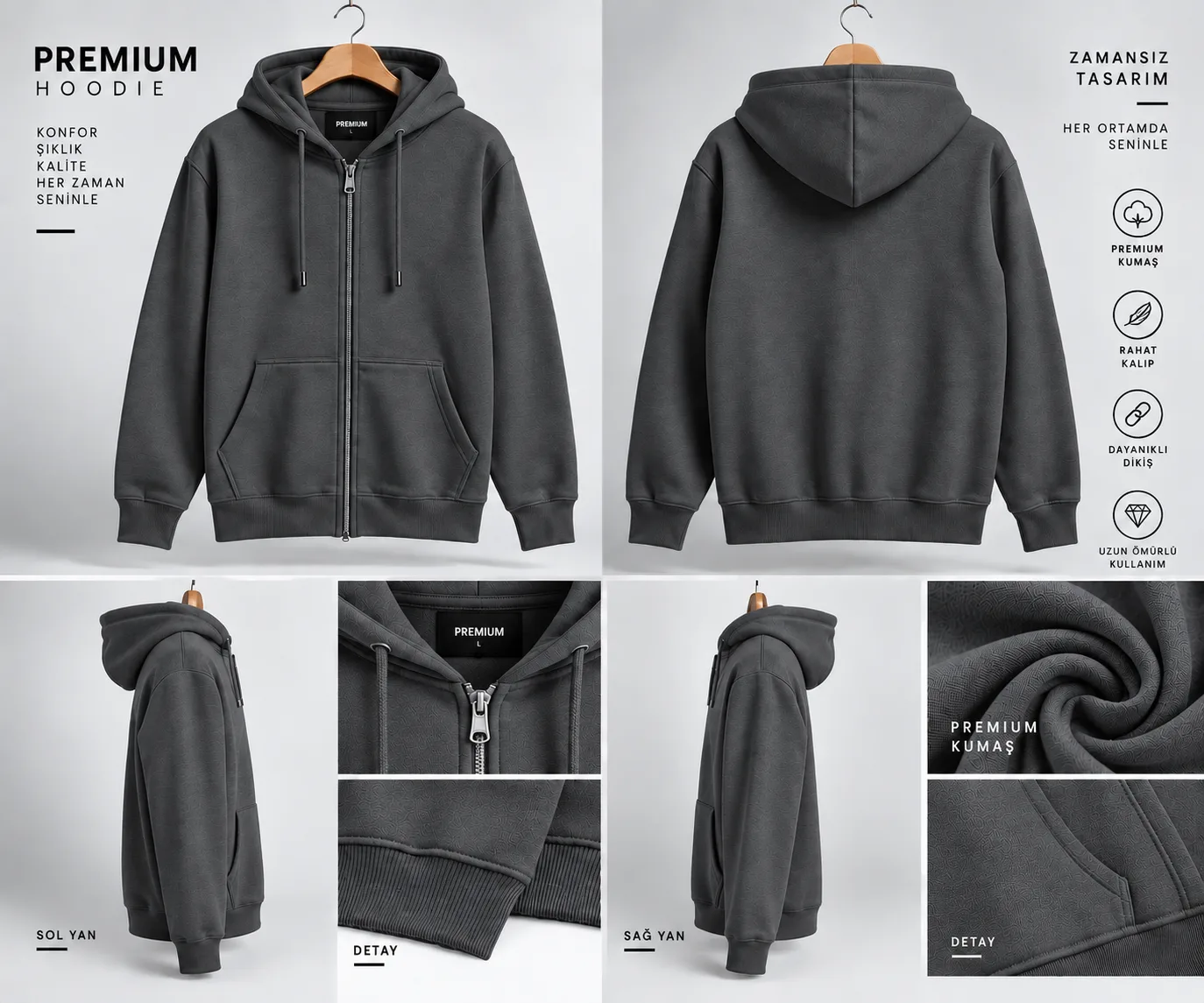  3 İPLİK PREMIUM KALİTE HIRKA-ANTRASİT