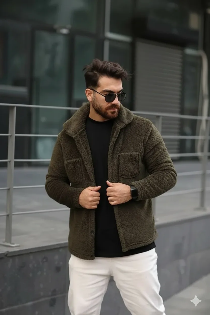 Haki Düğmeli Peluş Kaliteli Regular Kalıp