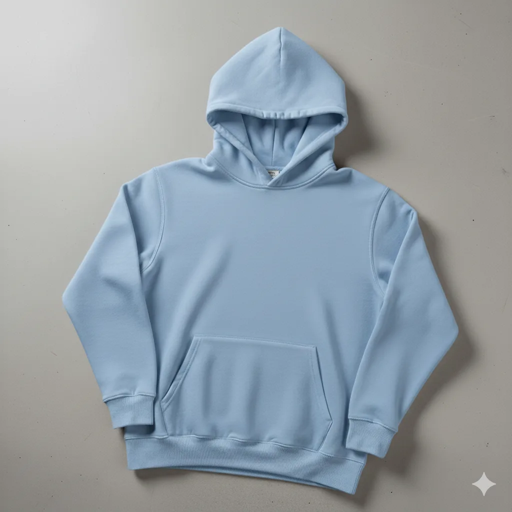 Bebe Mavisi Kapşonlu Kanguru Cep Oversize %100 Pamuk Sweat