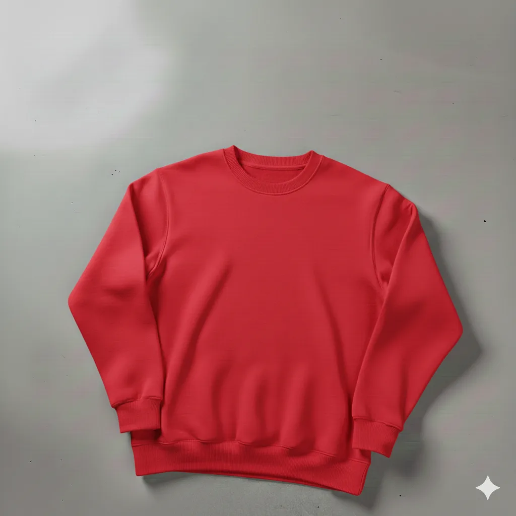 Kırmızı Bisiklet Yaka Oversize %100 Pamuk Sweat