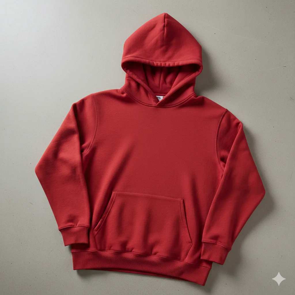 Kırmızı  Kapşonlu Kanguru Cep Oversize %100 Pamuk Sweat