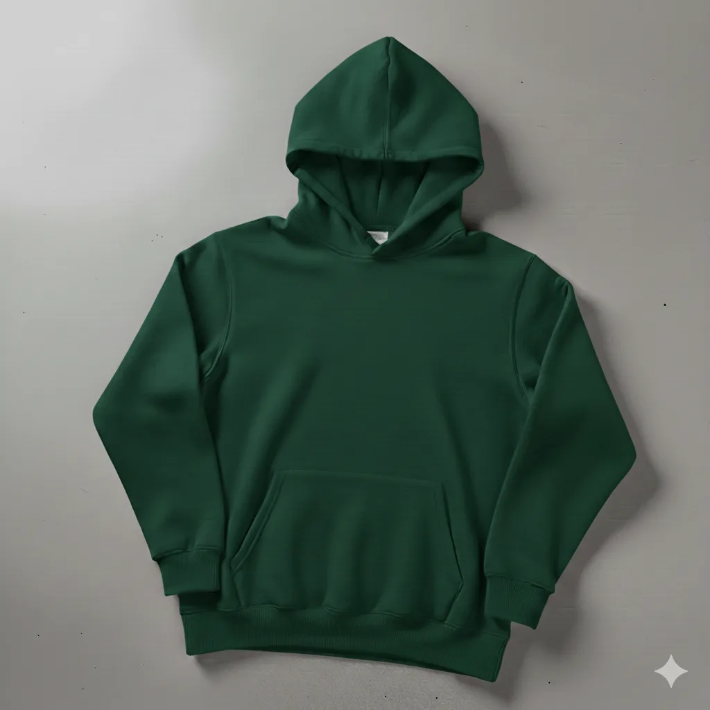 Yeşil  Kapşonlu Kanguru Cep Oversize %100 Pamuk Sweat