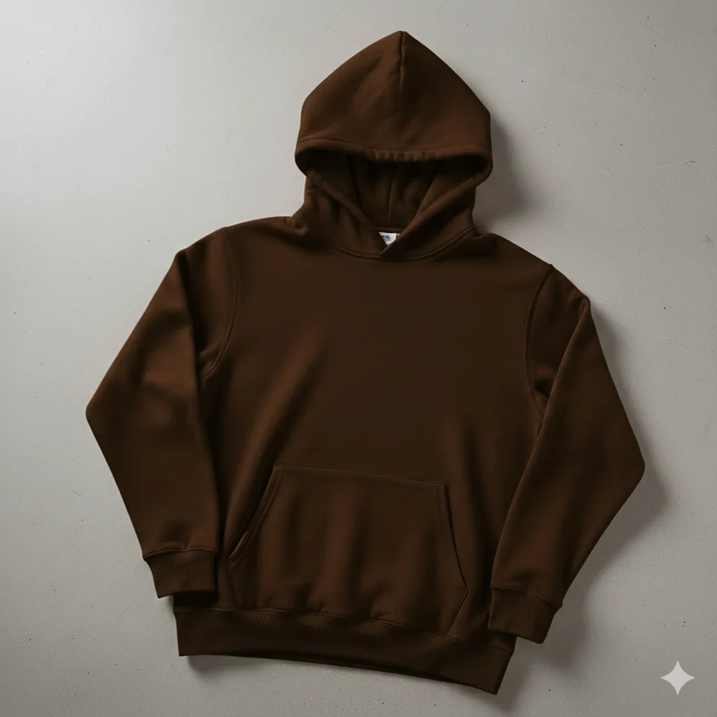 Kahverengi  Kapşonlu Kanguru Cep Oversize %100 Pamuk Sweat