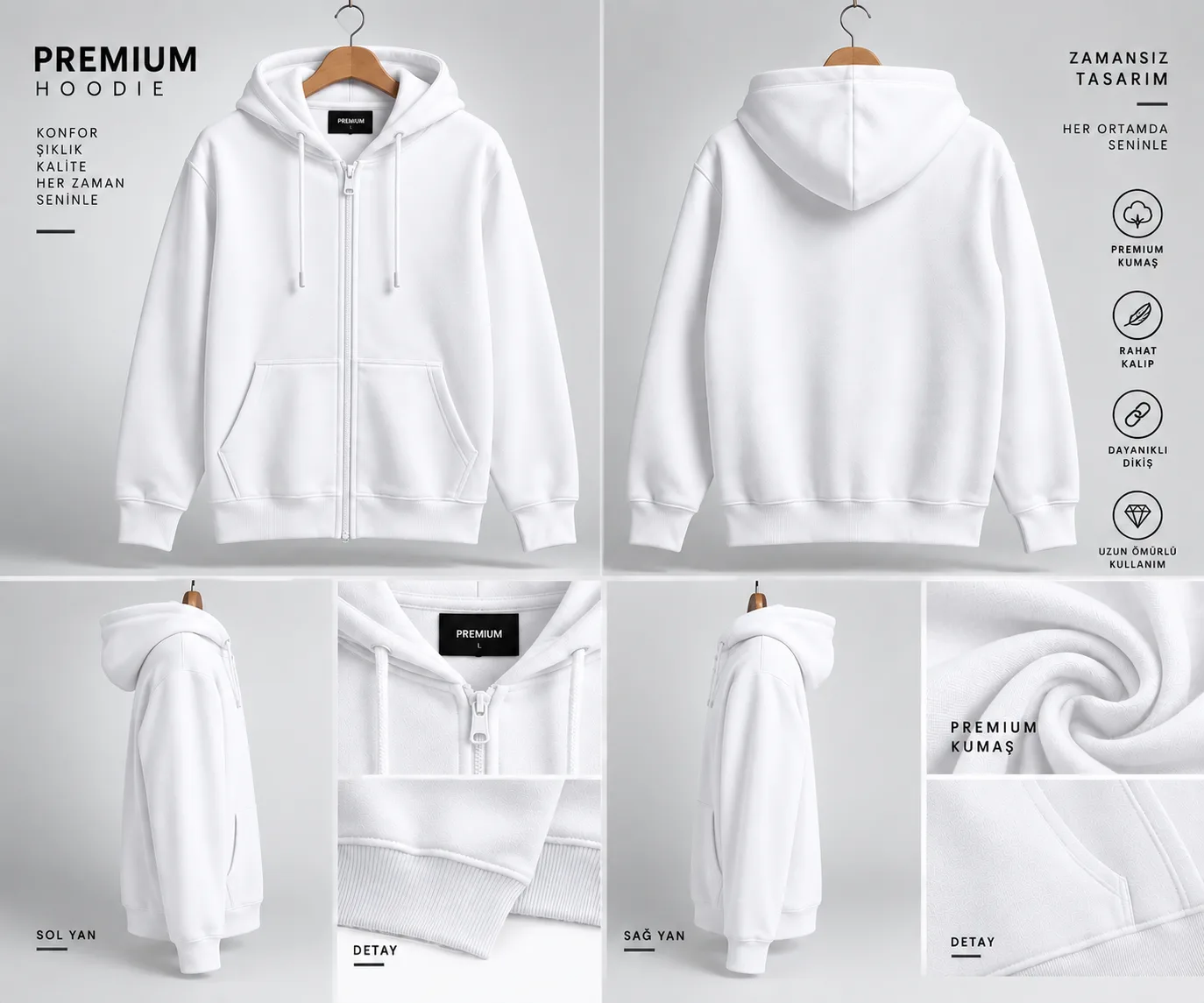  3 İPLİK PREMIUM KALİTE HIRKA-BEYAZ