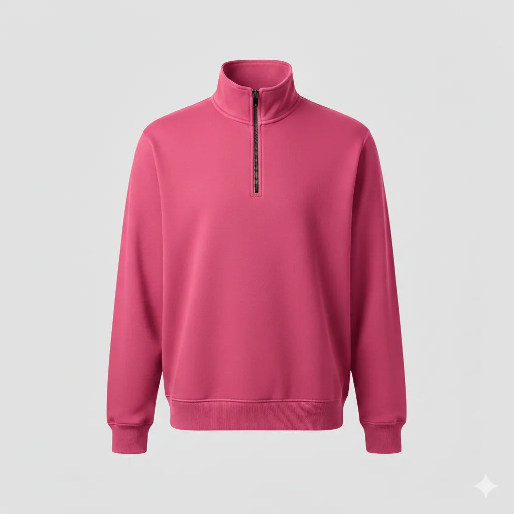 Pembe  Yarım fermuarlı Oversize 3 iplik Sweat
