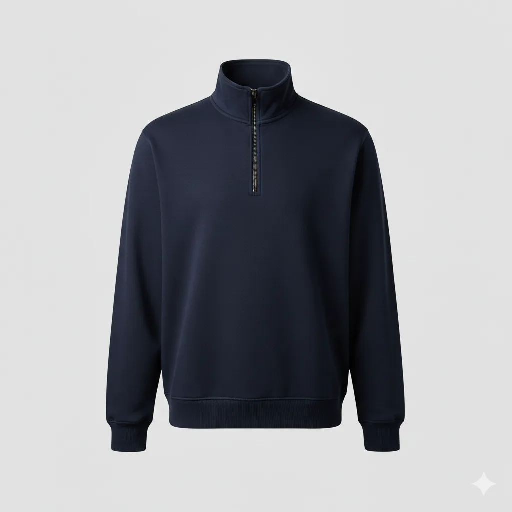Lacivert Yarım fermuarlı Oversize 3 iplik Sweat