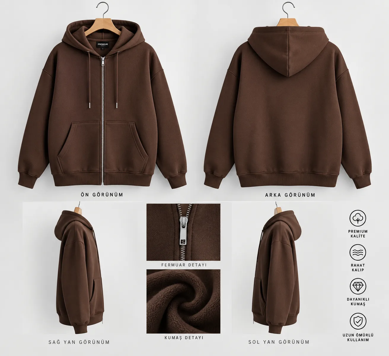  3 İPLİK PREMIUM KALİTE HIRKA-KAHVE