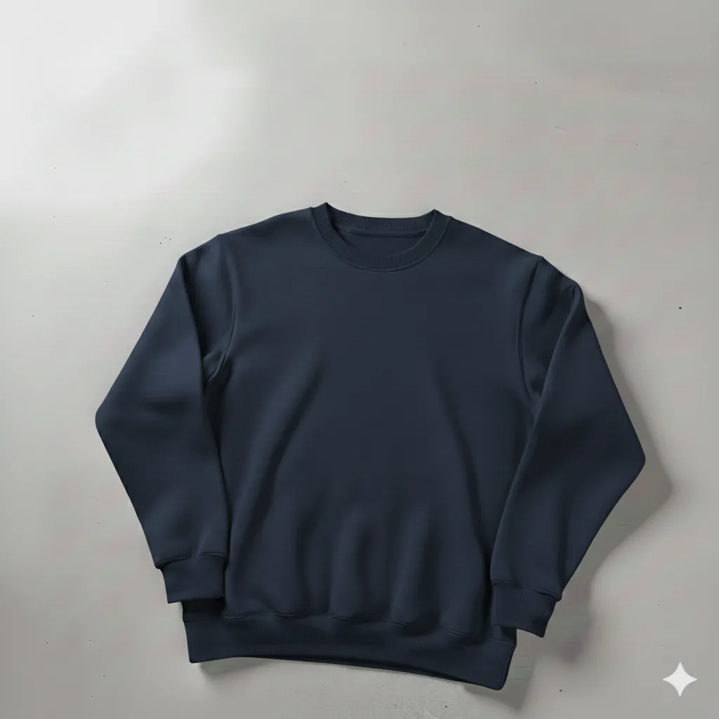 Lacivert Bisiklet Yaka Oversize %100 Pamuk Sweat