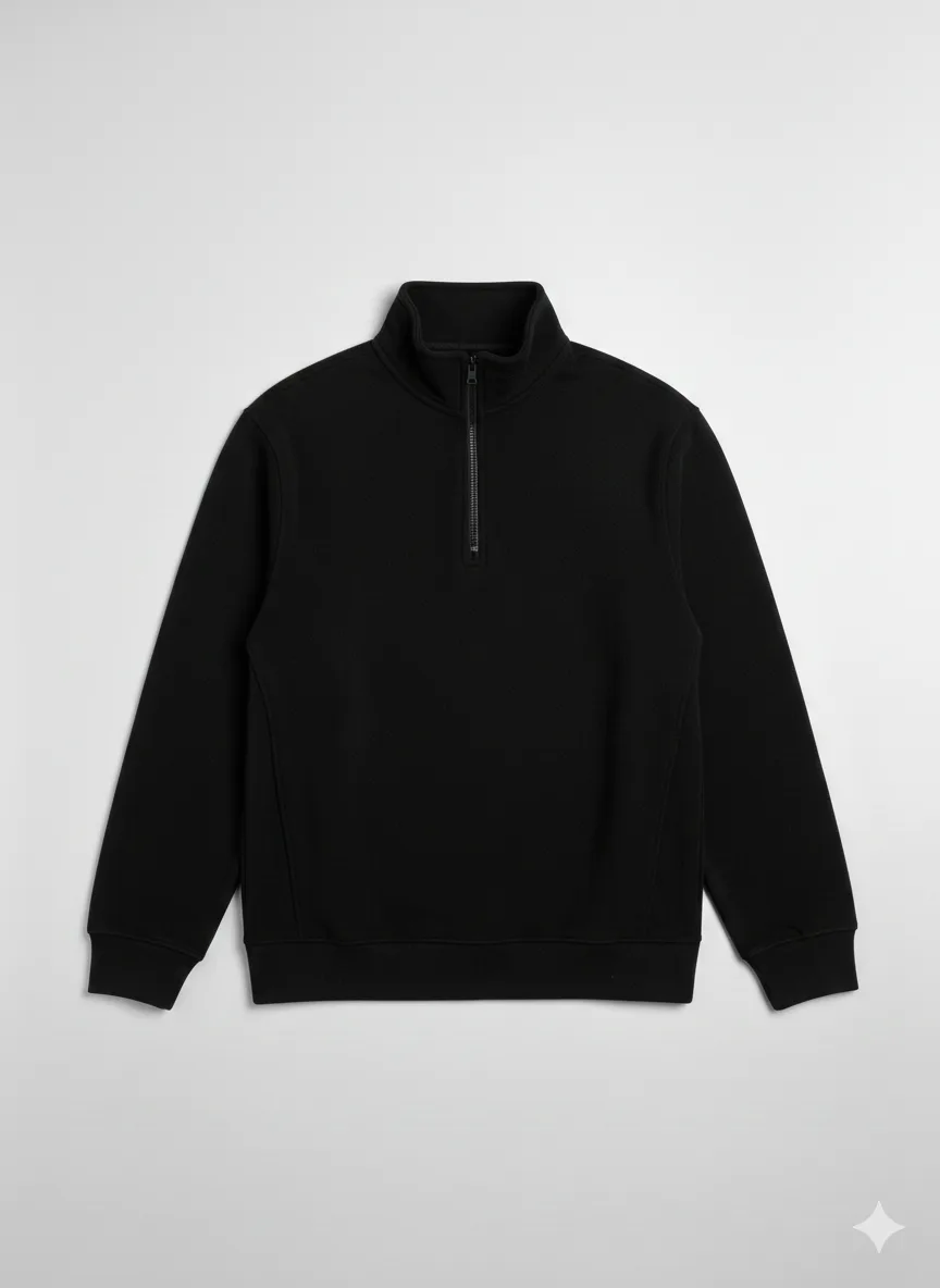 Siyah Yarım fermuarlı Oversize 3 iplik Sweat
