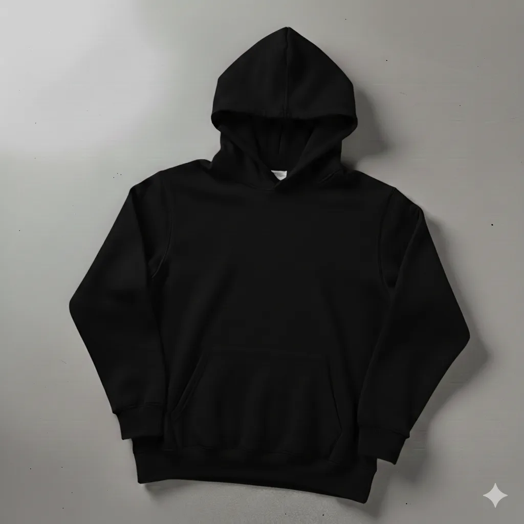 Siyah Kapşonlu Kanguru Cep Oversize %100 Pamuk Sweat