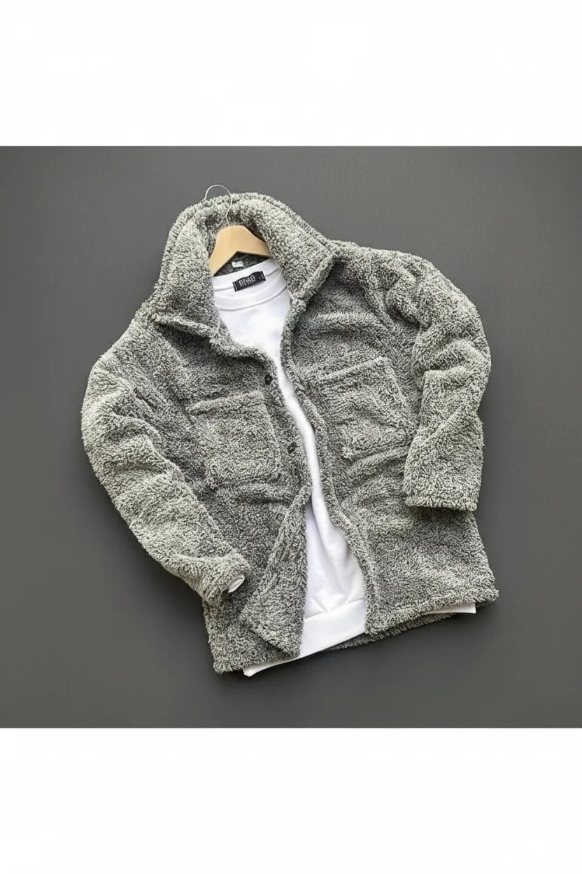 Gri Düğmeli Peluş Kaliteli Regular Kalıp
