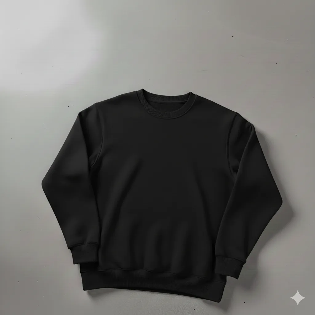 Siyah Bisiklet Yaka Oversize %100 Pamuk Sweat