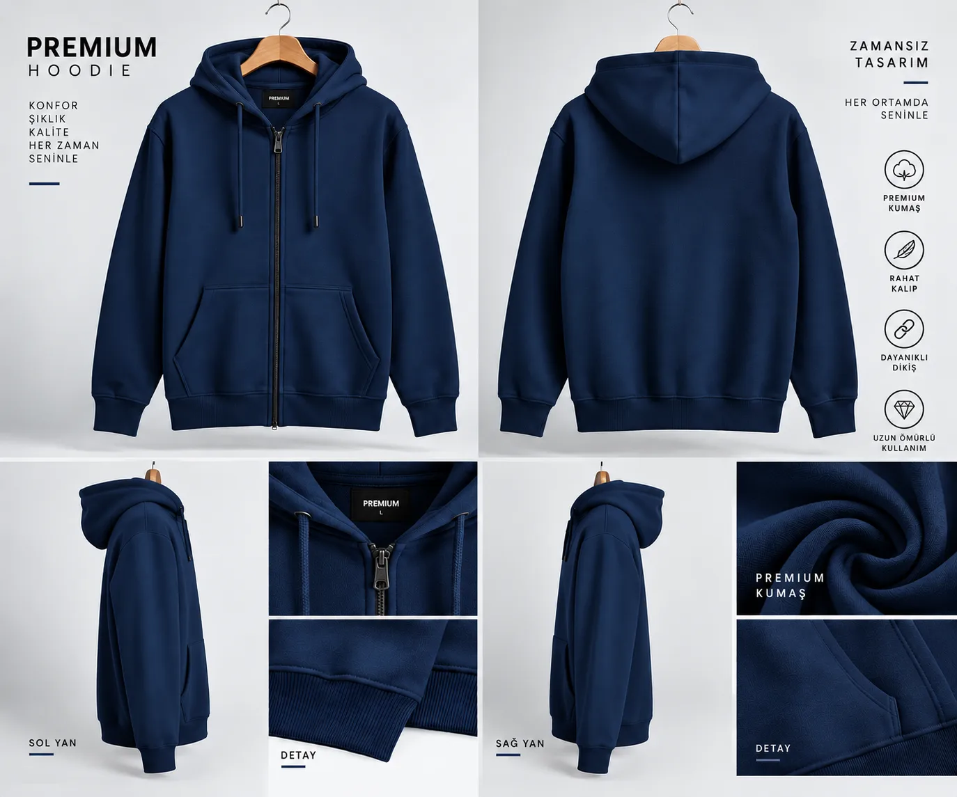  3 İPLİK PREMIUM KALİTE HIRKA-LACİVERT