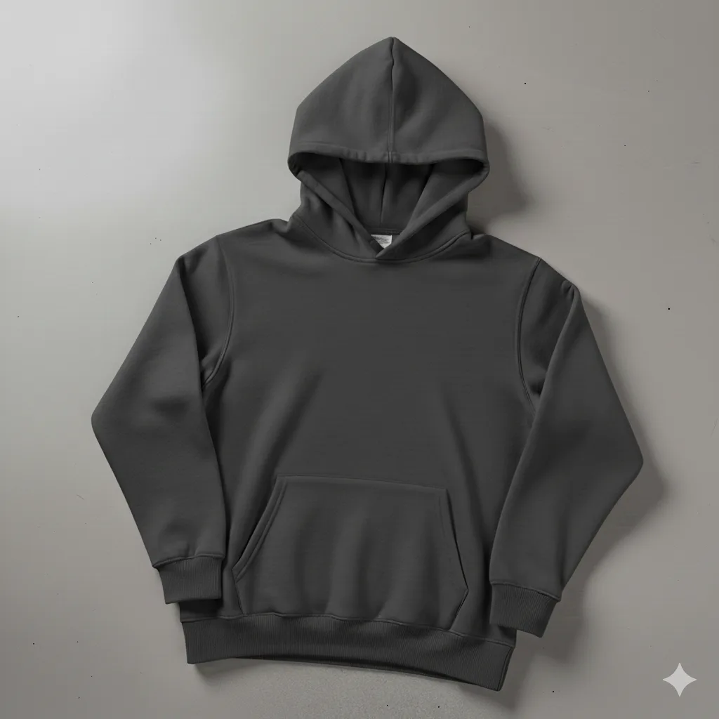 Duman Gri  Kapşonlu Kanguru Cep Oversize %100 Pamuk Sweat