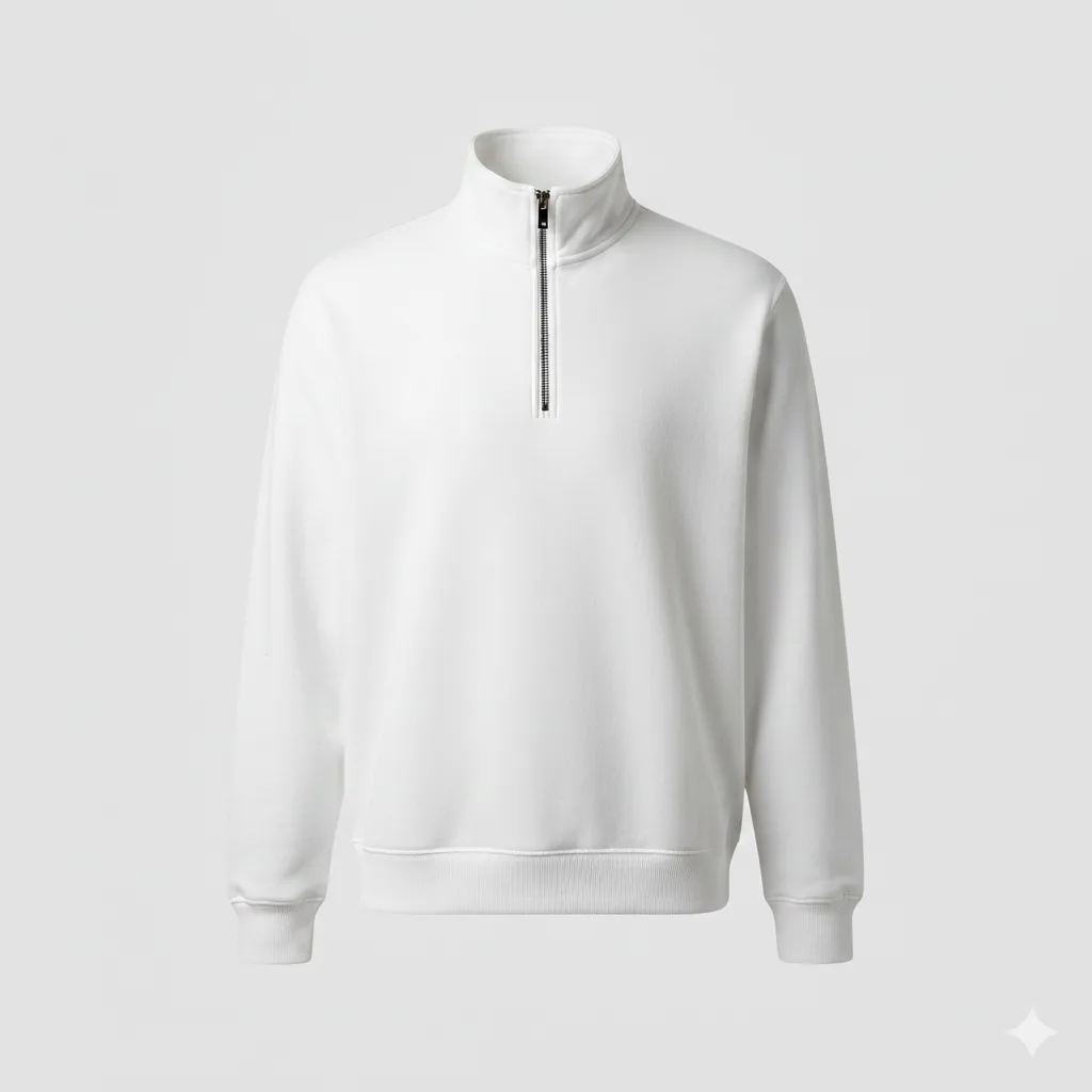 Beyaz  Yarım fermuarlı Oversize 3 iplik Sweat