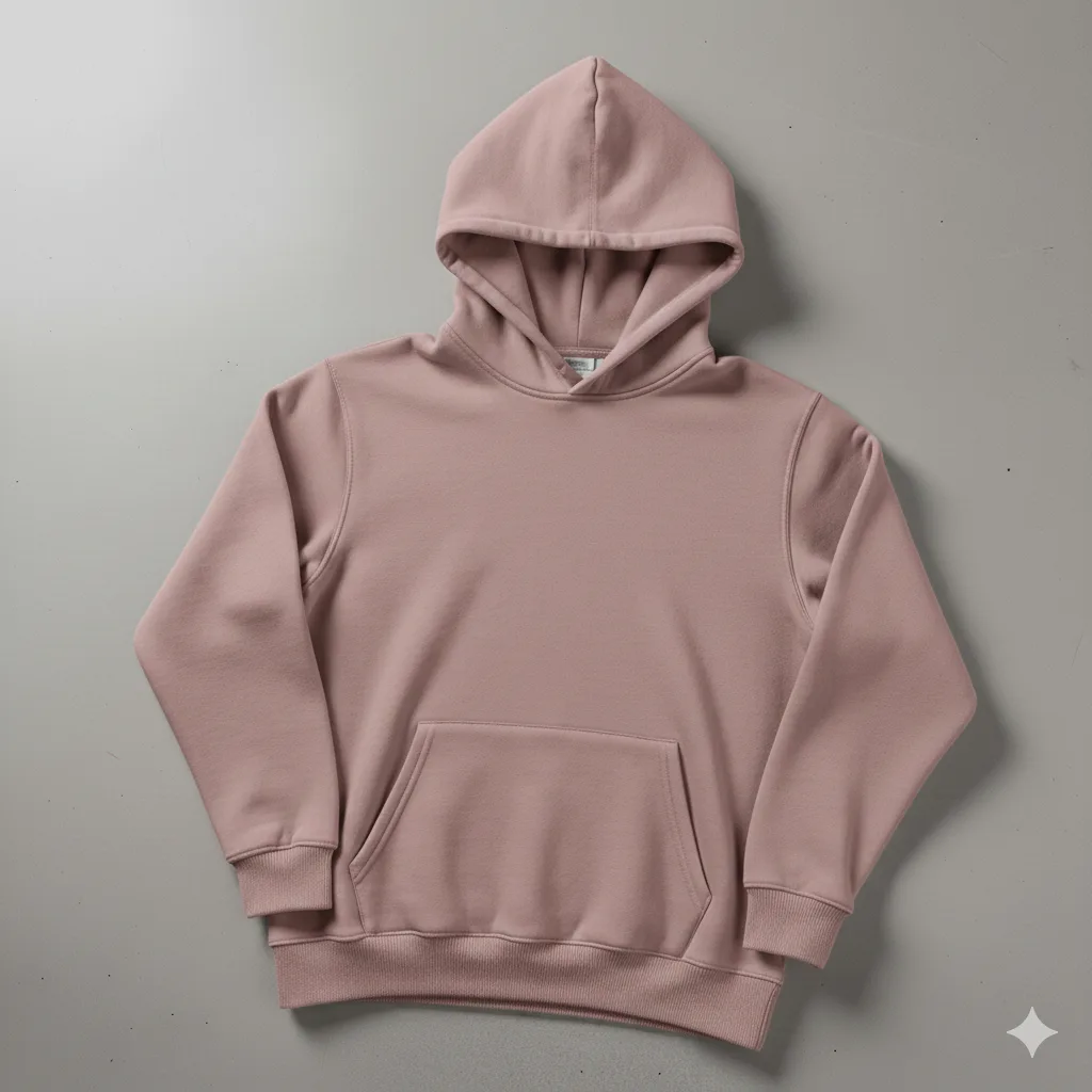 Toz Pembe  Kapşonlu Kanguru Cep Oversize %100 Pamuk Sweat
