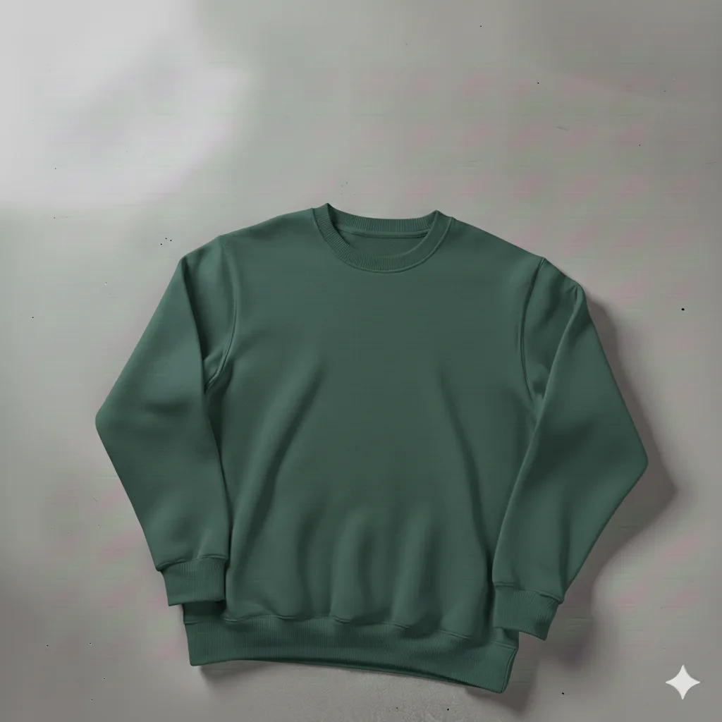Yeşil Bisiklet Yaka Oversize %100 Pamuk Sweat