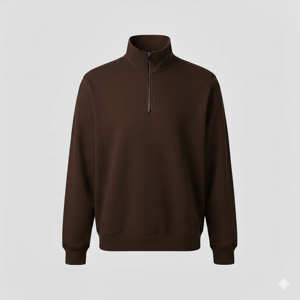 Kahverengi Yarım fermuarlı Oversize 3 iplik Sweat