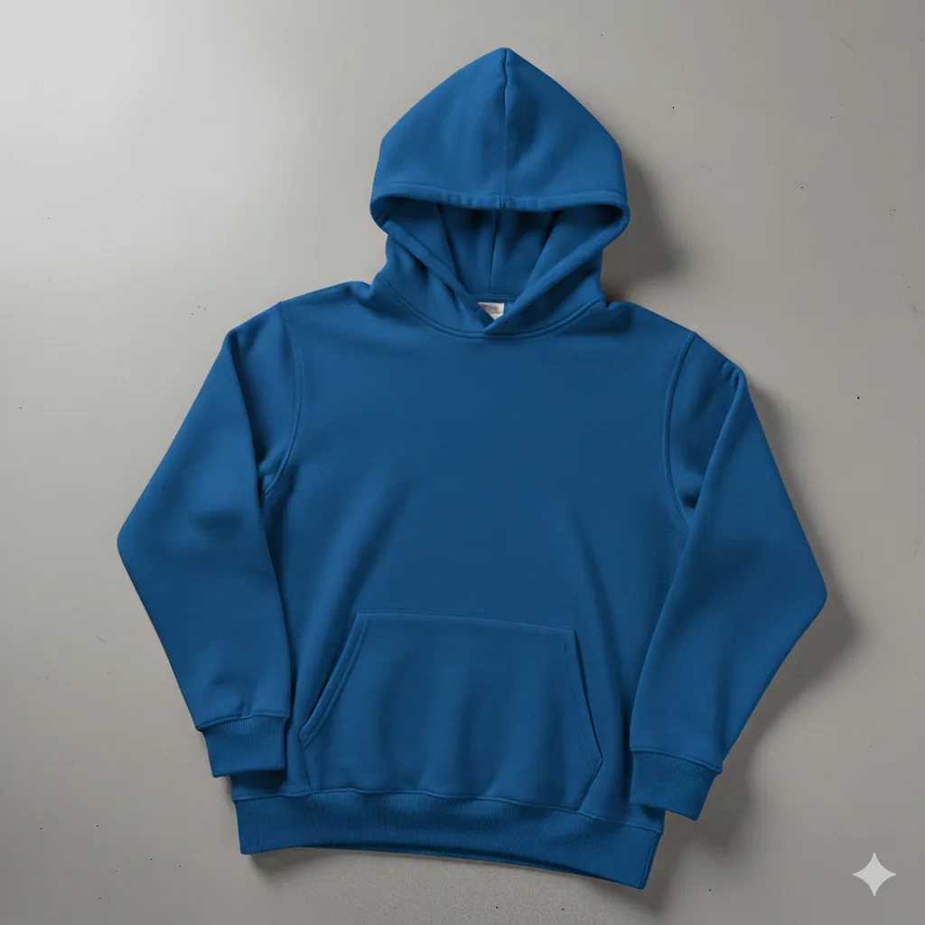 Sax Mavi Kapşonlu Kanguru Cep Oversize %100 Pamuk Sweat