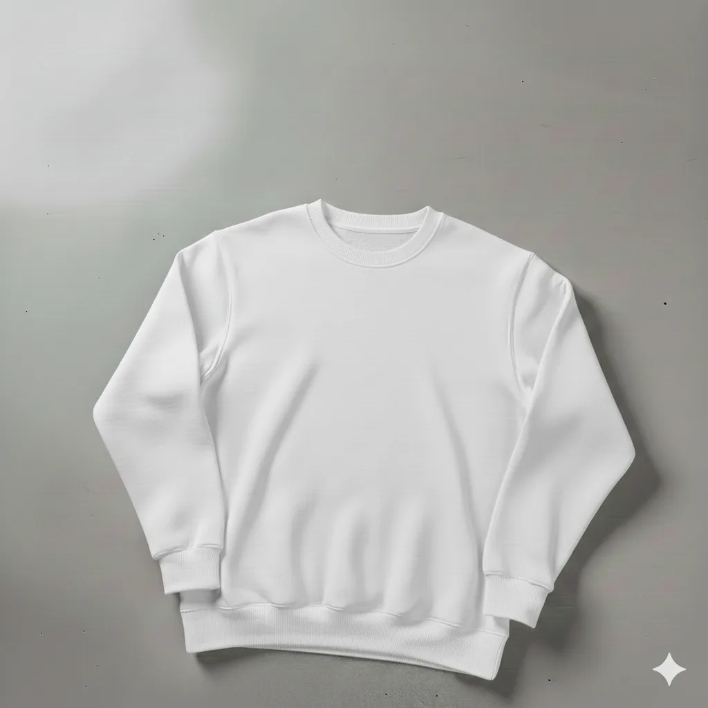 Beyaz Bisiklet Yaka Oversize %100 Pamuk Sweat